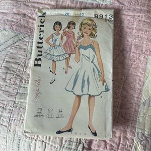 Butterick Vintage Girls Dress Sewing Pattern 9913 - White with Blue Trim